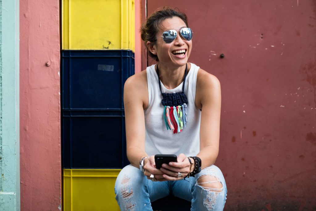 white top and shades
