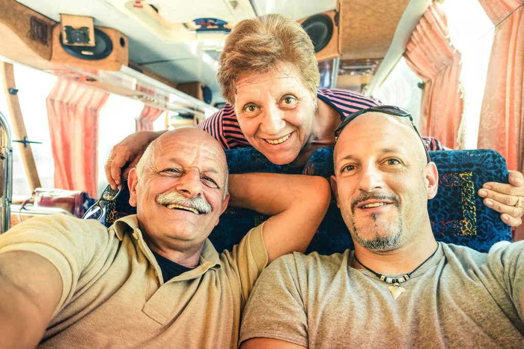 Man with elderly parents