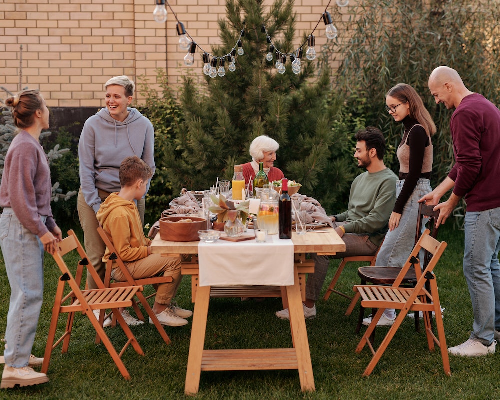 Family having picnic on terrace